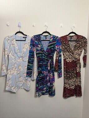 BCBGMaxAzria Dress Bundle - Three Long Sleeve Wrap Dresses Size XXS